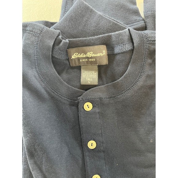 Eddie Bauer Mens‎ Long Sleeve Henley Shirt Navy Blue Cotton Tall L - Picture 6 of 7